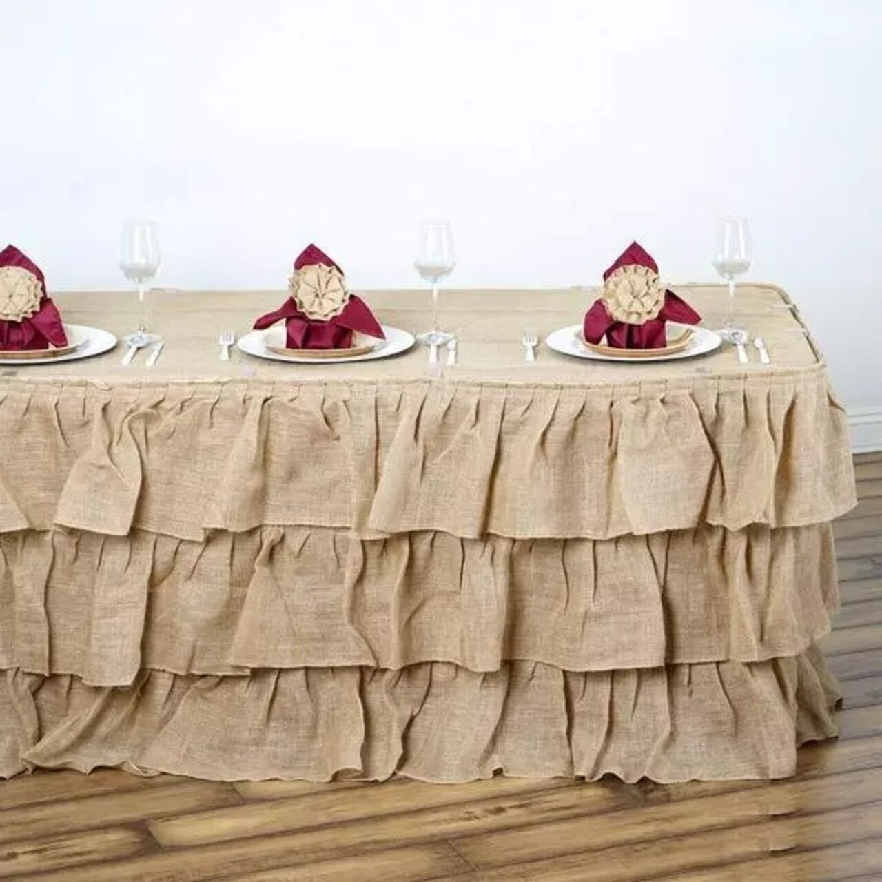 17 feet x 29" Natural Burlap Ruffled Table Skirt Event Reception Wedding Party